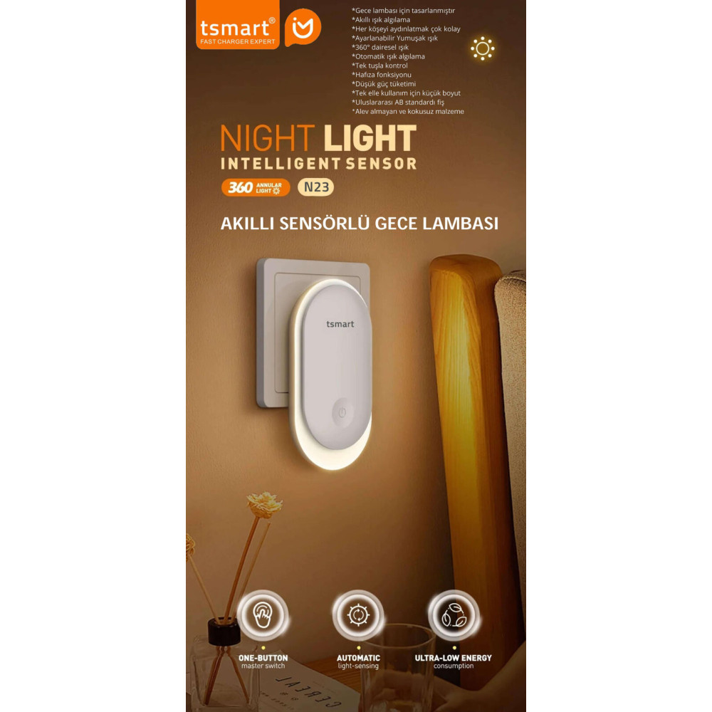 Tsmart Prize Takılabilen Karanlık Sensörlü LED Gece Lambası TS-N23