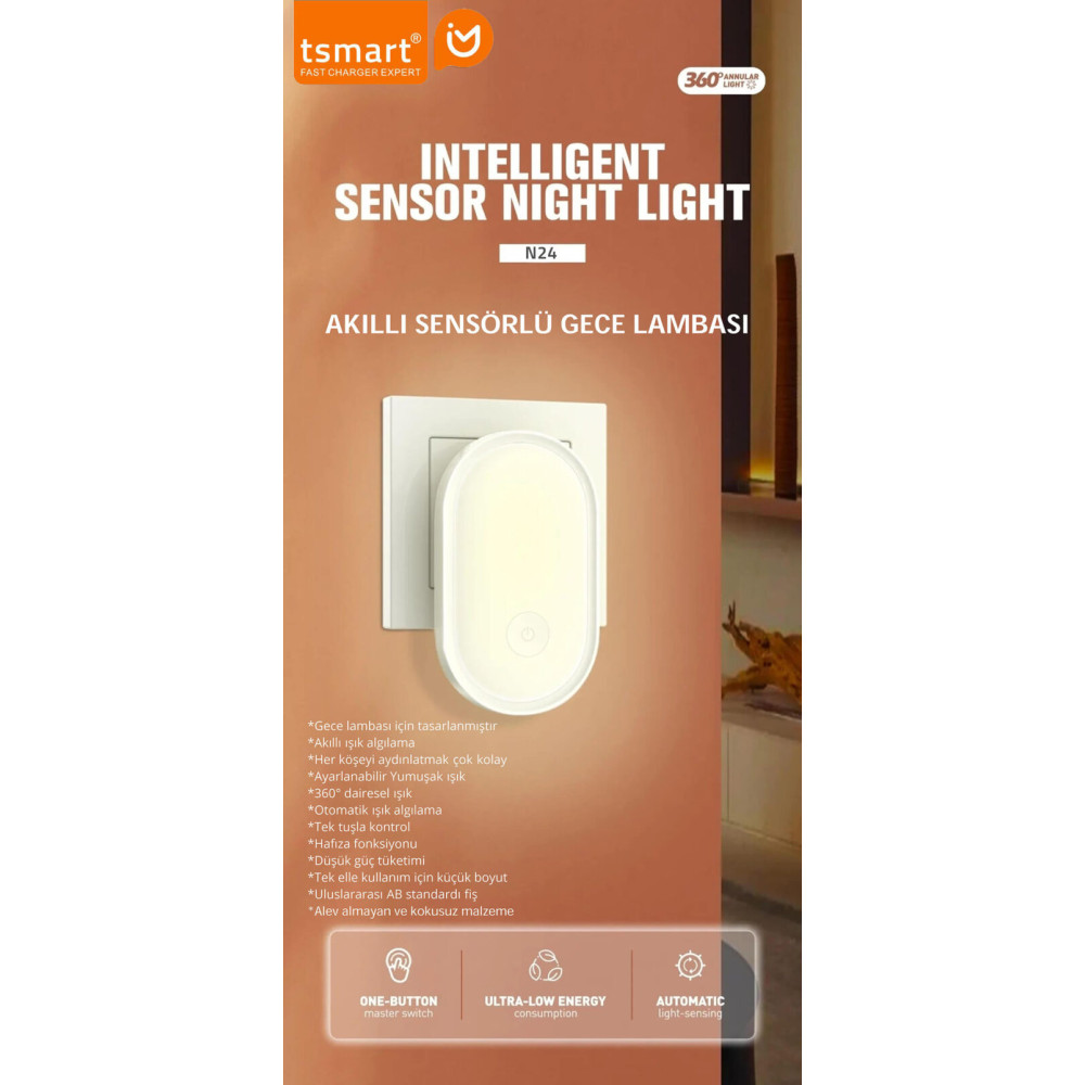 Tsmart Prize Takılabilen Karanlık Sensörlü LED Gece Lambası TS-N24
