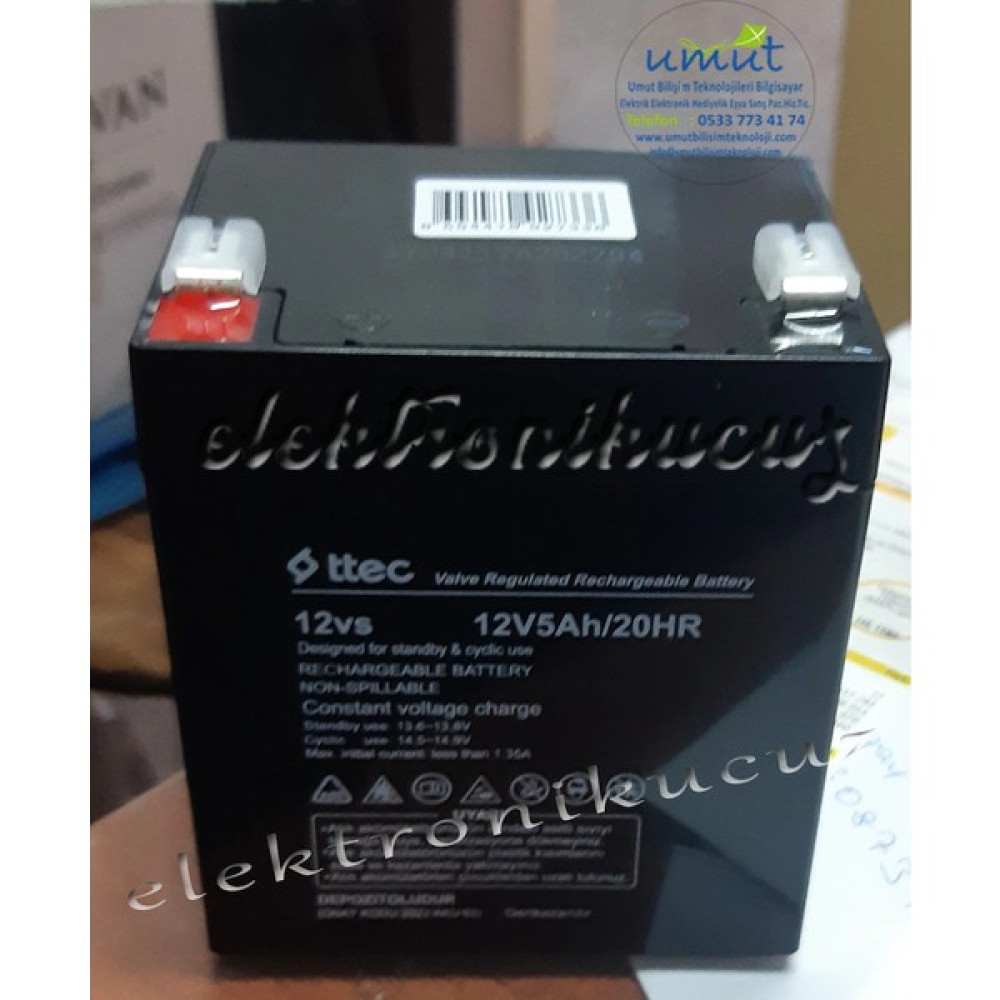 Ttec 12V5AH/20HR Akü 12V 5AH Akü 12VOLT 5AMPER Kuru Tip BakıMsiz Kesintisiz Güç Kaynakları (UPS) Fiyatı