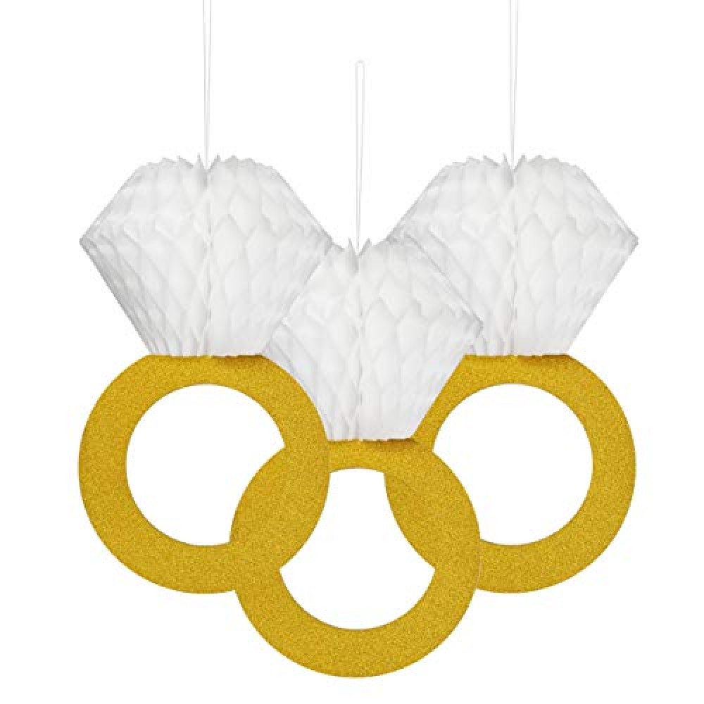 TTSAM Glitter Gold Honeycomb Diamond Ring Hanging Decorations (3 Pieces) Bachelorette Party Engagement Party Bridal Shower Wedding Anniversary Supplies