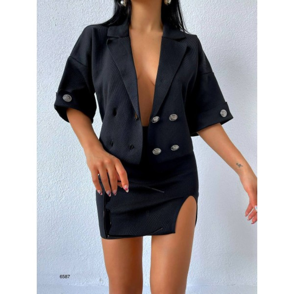 Tu Estilo Oversize Kruvaze Ceket Mini Etek Takım Etek Fiyatı