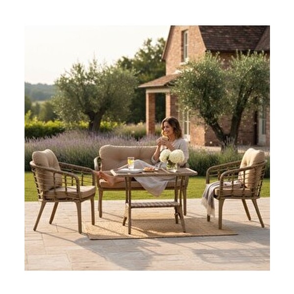 Tu Tienda Kartepe Alüminyum 2 1 1 Rattan Bahçe Balkon Takımı,saman Rattan/bej Kumaş - 60 x 90 - Bej Bahçe Mobilyası Takımı Fiyatı