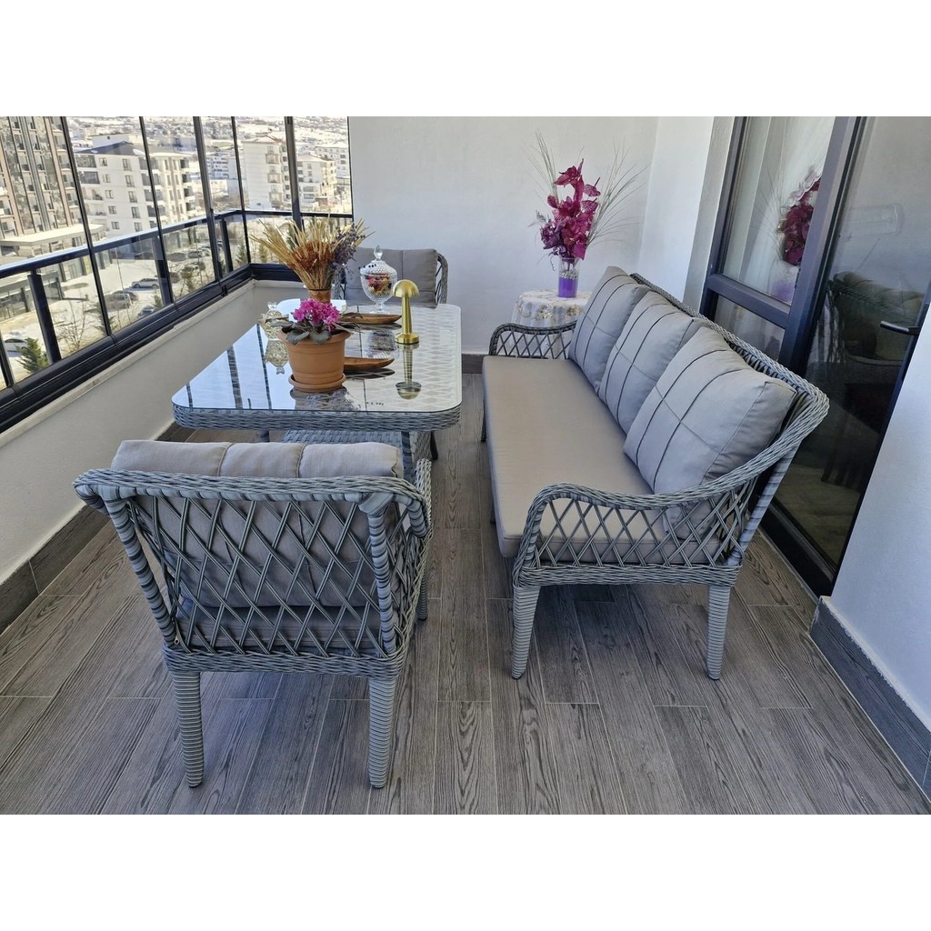Tu Tienda Kaş 3+1+1+Masa Rattan Bahçe Balkon Mobilyası,RATTAN GRİ / KUMAŞ GRİ - Gri Diğer Fiyatı