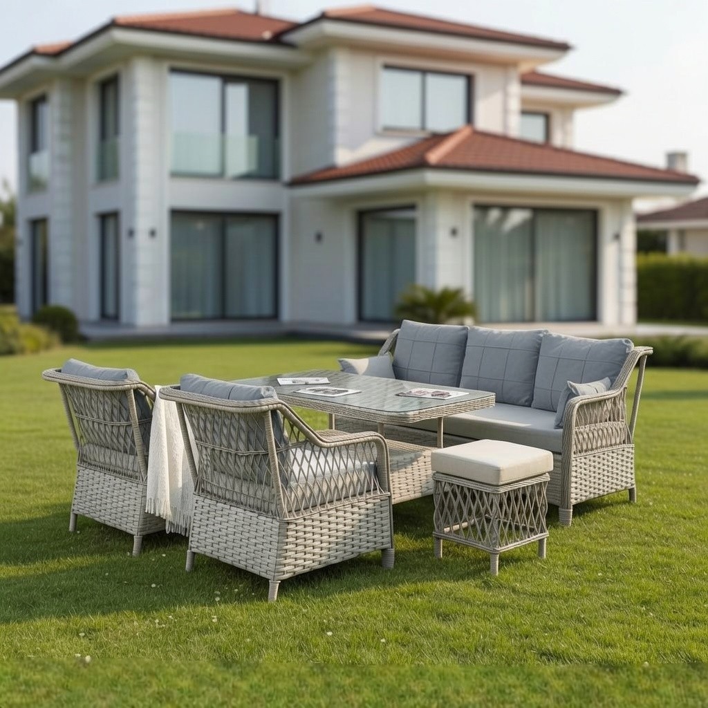 Tu Tienda Petra Galvanizli 3+1+1+MASA(80X140)+2 Puf Bahçe Balkon Mobilyası - Gri Diğer Fiyatı