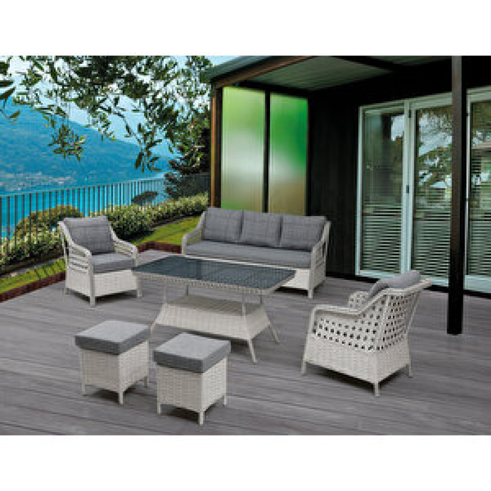 Tu Tienda Ronda 3+1+1+2 Puf+Kırılmaz Cam Masa, Rattan Bahçe Mobilyası, Beyaz Gri Bahçe Mobilyası Takımı Fiyatı