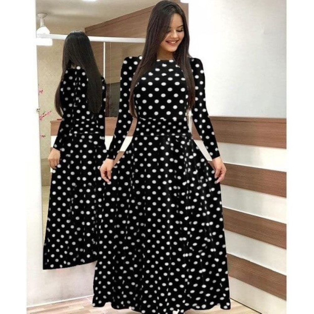 Tua Moda Kadın Krep Kumaş Uzun Kollu Tam Boy Puantiyeli Elbise 132 cm Elbise Fiyatı