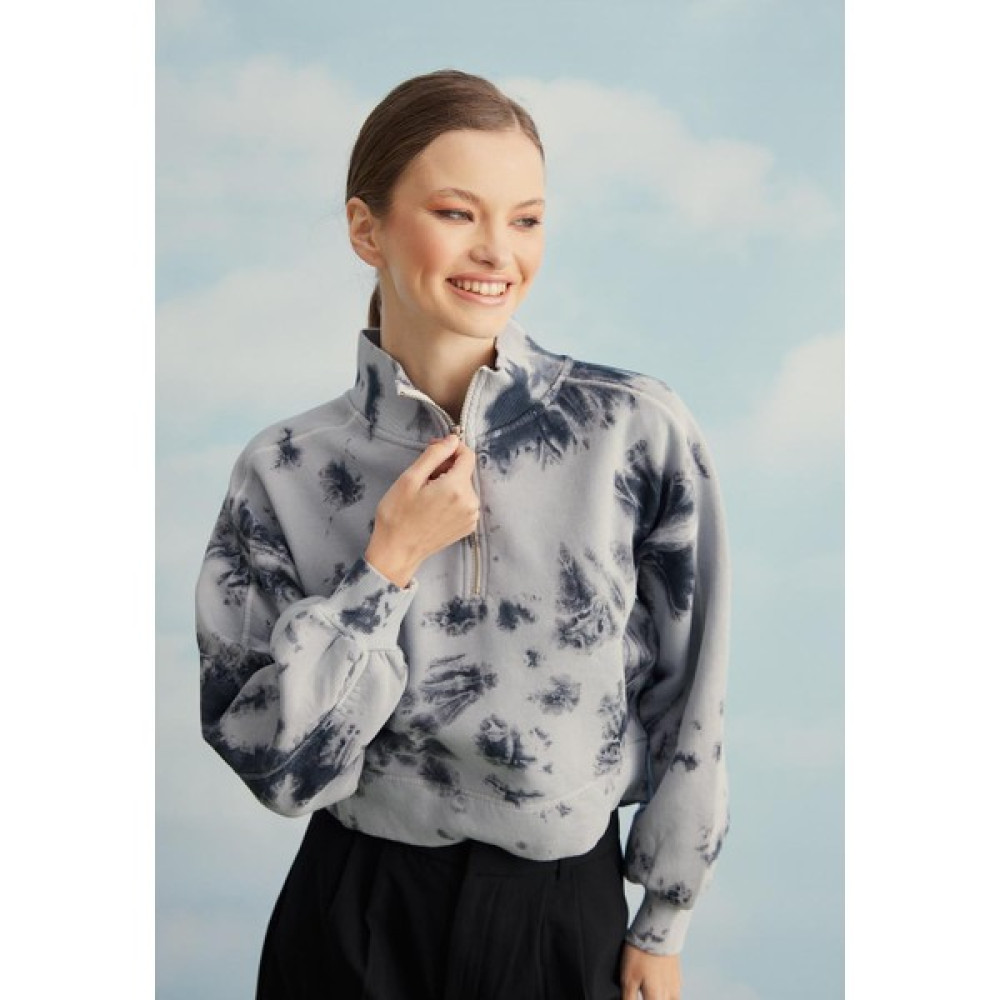 Tubia Kadın Batik Istanbul Grisi Kısa Yarım Fermuarlı Sweatshirt Bayan Sweatshirt Fiyatı
