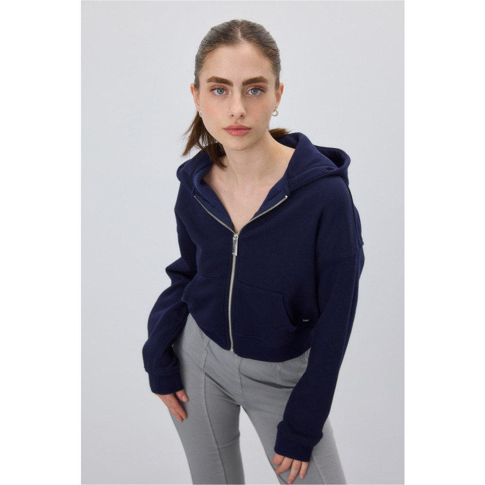 TUBİA Kadın Lacivert Kapüşonlu Şardonlu Crop Sweatshirt Hırka S Beden Bayan Sweatshirt Fiyatı