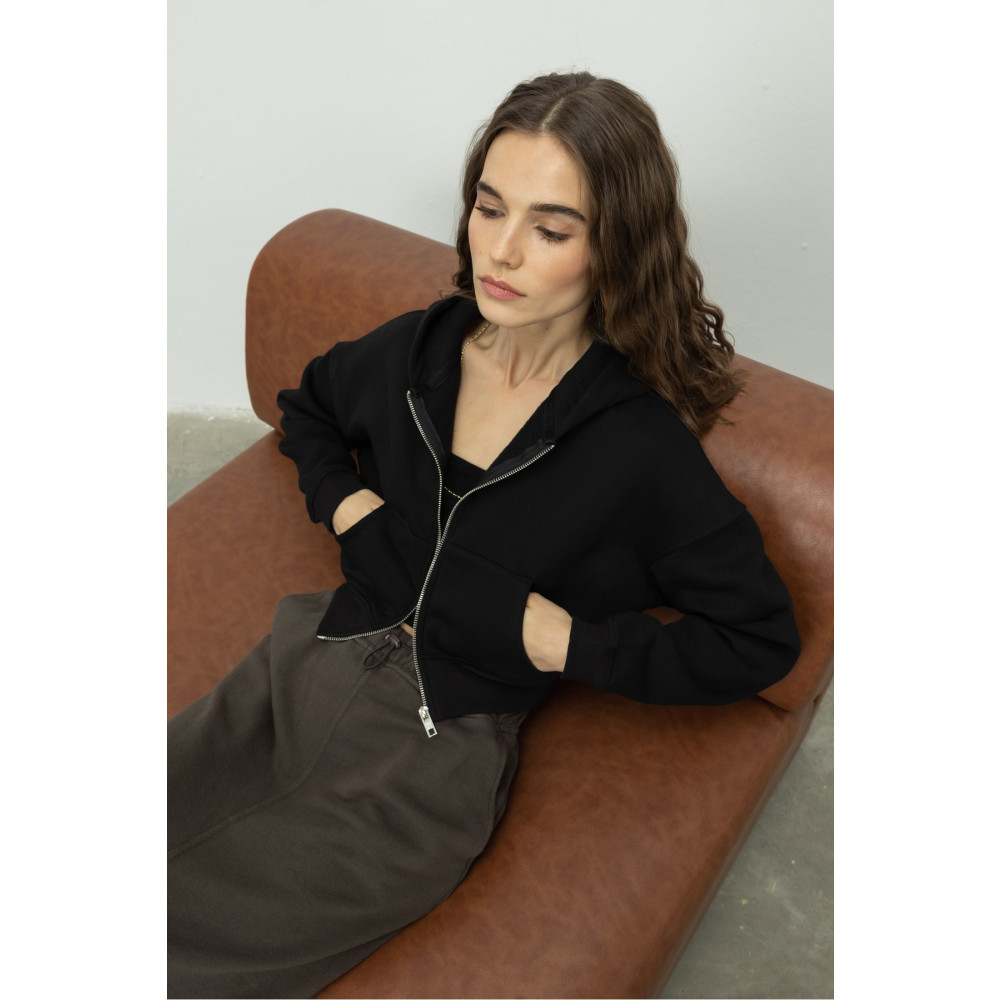 TUBİA Kapüşonlu Şardonlu Fermuarlı Crop Hırka Sweatshirt L Beden Bayan Sweatshirt Fiyatı