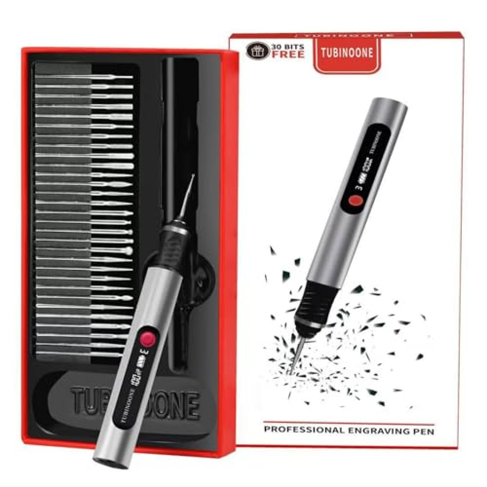 TUBINOONE Engraving Pen, Ultimate Cordless Portable Engraver for Artists & DIYers - Engrave 50+ Surfaces - Beginner Friendly - Rechargeable - Free 30 Bits & Mastery Guide & Stencils