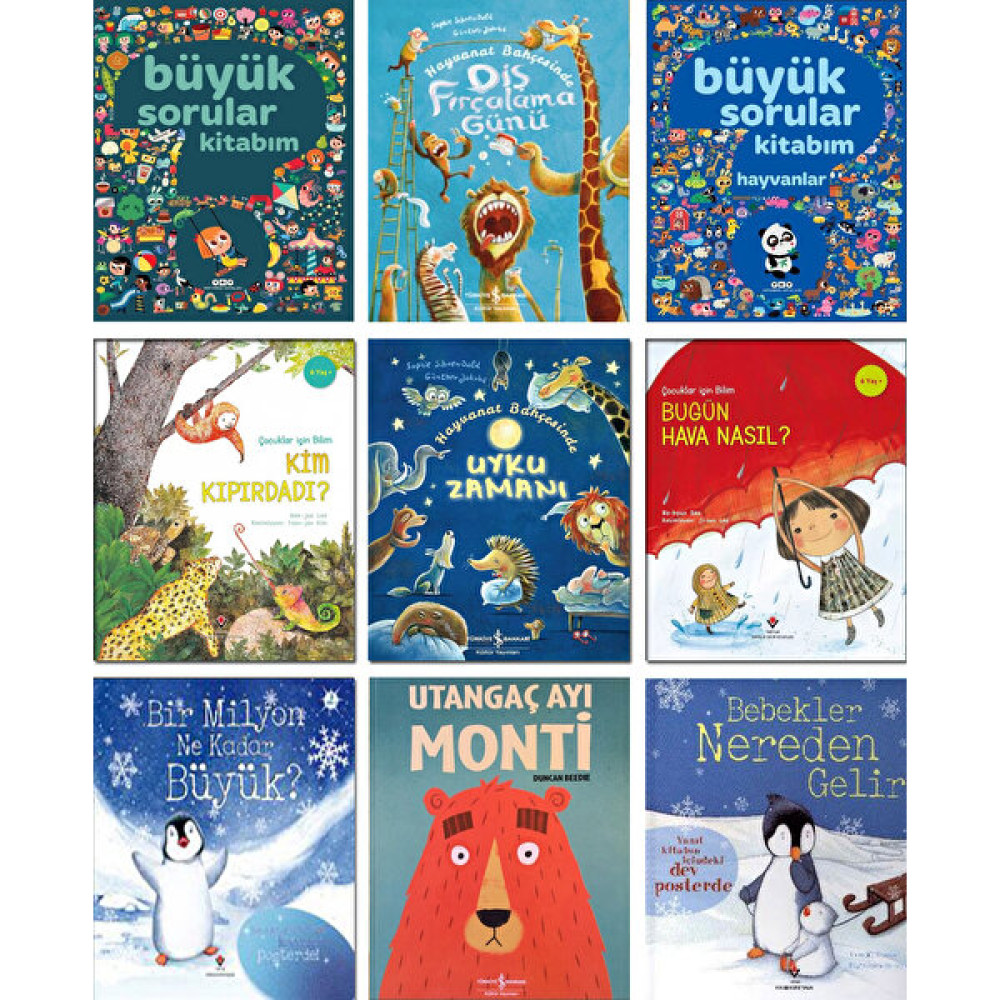 Tübitak Yayınları – Büyük Sorular Kitabım + Hayvanlar + Diş Fırçalama Günü + Kim Kıpırdadı + Uyku Zamanı + Bugün Hava Nasıl + Bir Milyon Ne Kadar B... Çocuk Öykü Fiyatı