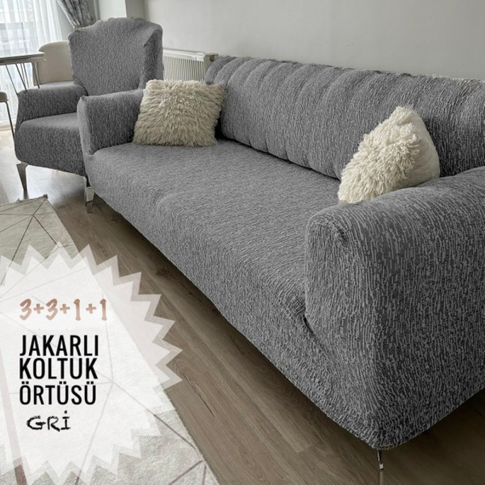 Tuchmall Koltuk Örtüsü 3+3+1+1 Takımı Lastikli Esnek Yıkanabilir Çekyat Kanepe Kılıfı. - 180 x 230 cm - Koyu Gri Koltuk & Kanepe Örtüsü Fiyatı