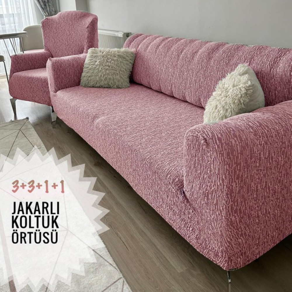 Tuchmall Koltuk Örtüsü 3+3+1+1 Takımı Lastikli Esnek Yıkanabilir Çekyat Kanepe Kılıfı. - 180 x 230 cm - Pembe Koltuk & Kanepe Örtüsü Fiyatı