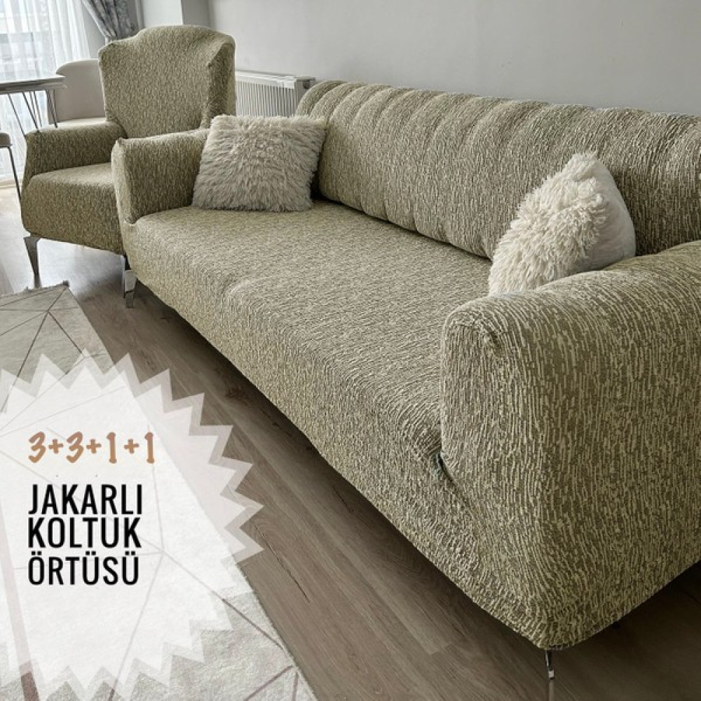 Tuchmall Koltuk Örtüsü 3+3+1+1 Takımı Lastikli Esnek Yıkanabilir Çekyat Kanepe Kılıfı. - 180 x 230 cm - Taş Rengi Koltuk & Kanepe Örtüsü Fiyatı