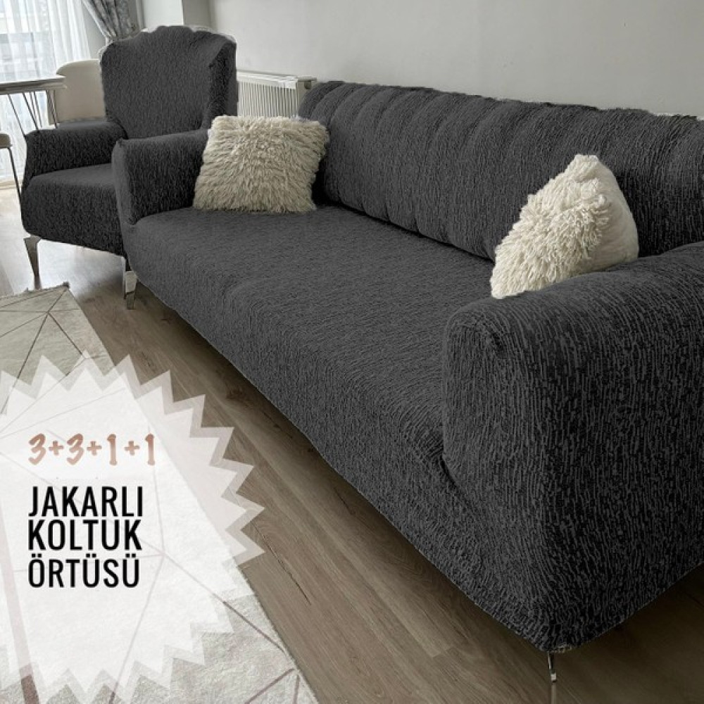 Tuchmall Koltuk Örtüsü 3+3+1+1 Takımı Lastikli Esnek Yıkanabilir Çekyat Kanepe Kılıfı.esnek ve Lastikli - Antrasit - 180 x 230 cm Koltuk & Kanepe Örtüsü Fiyatı