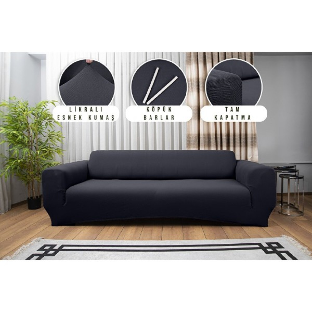 Tuchmall Likralı Koltuk Örtüsü Üçlü Veya Çekyat Için Lastikli Yeni Bal Peteği Desen 1 Adet - Antrasit - 180 x 230 cm Koltuk & Kanepe Örtüsü Fiyatı