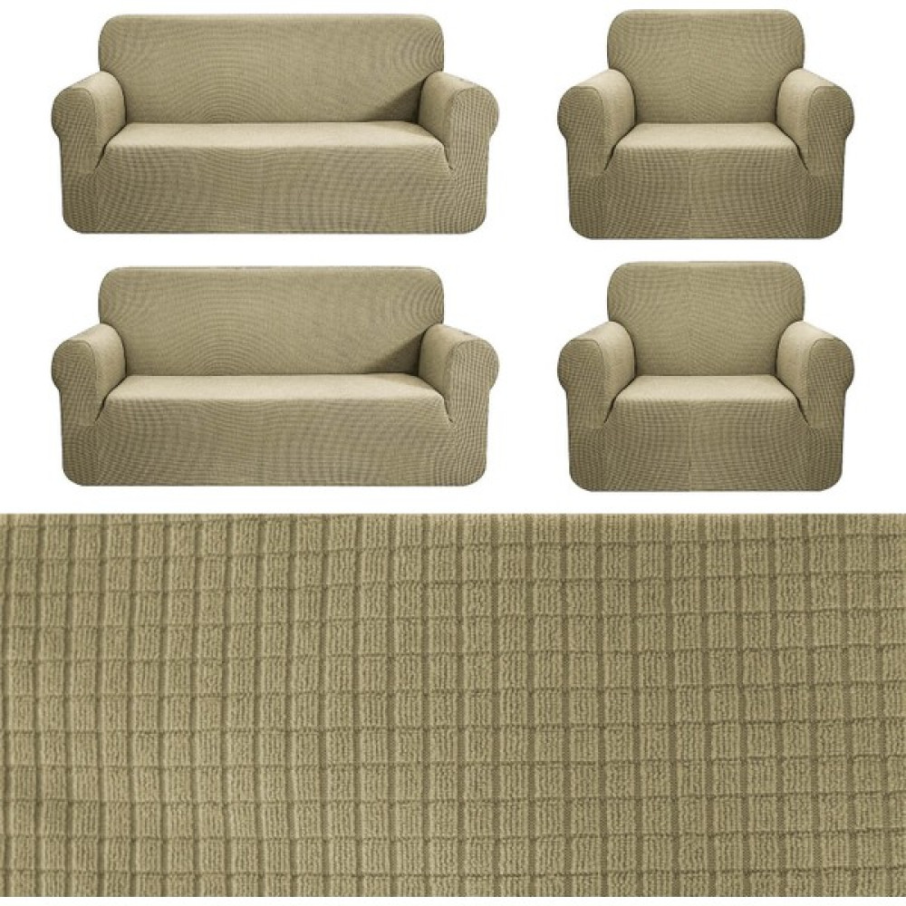 Tuchmall Streç Lastikli Esnek Yikanabilir Kare Desen Berjer Kotuk Örtüsü Takımı (3+3+1+1) Koltuk Kılıfı - 180 x 230 cm - Vizon Koltuk & Kanepe Örtüsü Fiyatı