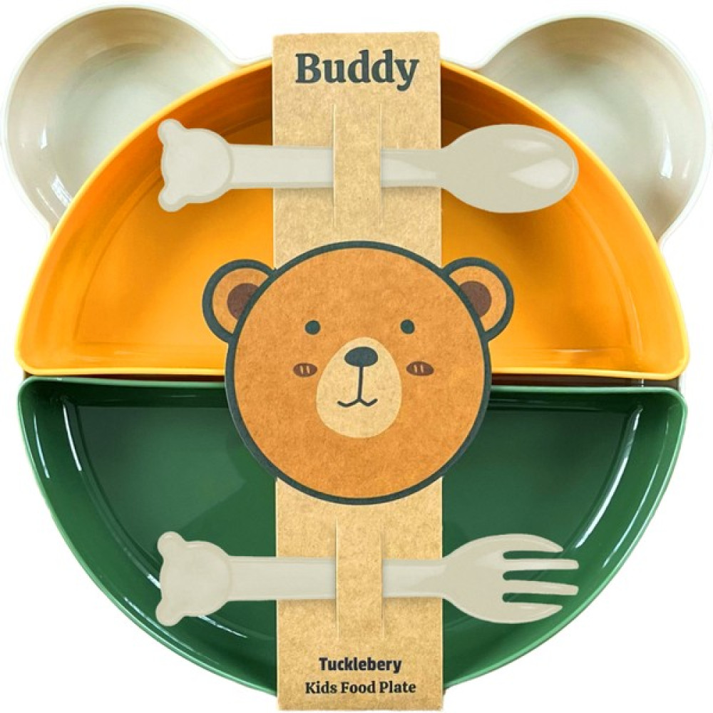 Tucklebery Buddy Mama Tabağı Seti, 1 Ayıcık Tabak + 4 Kase + Çatal-Kaşık, Bebek ve Çocuklar İçin Yemek Takımı, BPA İçermez (Bej Sarı Yeşil) Mama Seti Fiyatı