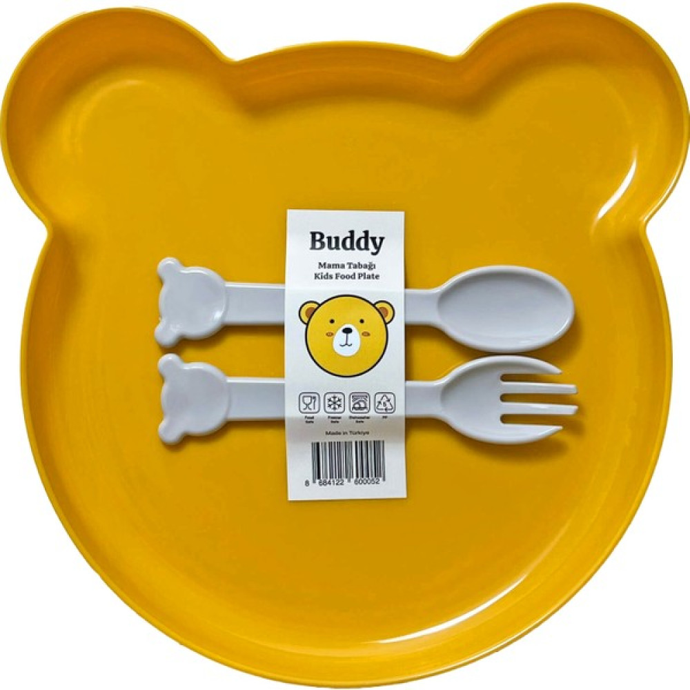 Tucklebery Buddy Mama Tabağı Seti | 1 Ayıcık Tabak + Çatal-Kaşık | Bebek ve Çocuklar İçin Yemek Takımı | BPA İçermez (Sarı) - Sarı Mama Seti Fiyatı