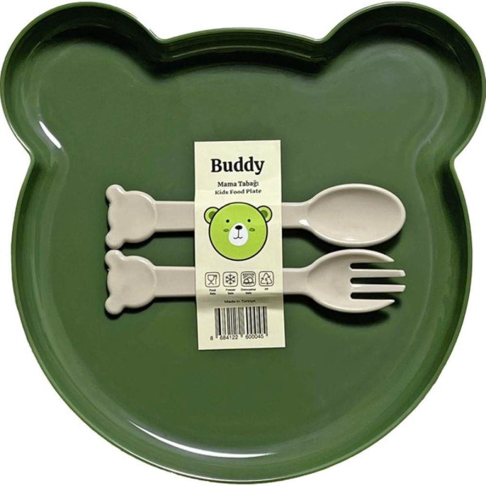 Tucklebery Buddy Mama Tabağı Seti | 1 Ayıcık Tabak + Çatal-Kaşık | Bebek ve Çocuklar İçin Yemek Takımı | BPA İçermez (Yeşil) - Yeşil Mama Seti Fiyatı