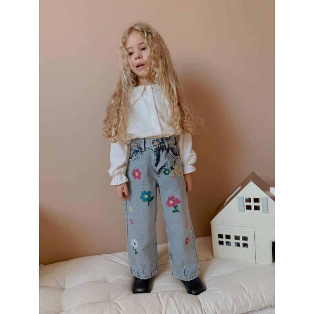 Tude Kids Kız Çocuk Çiçek Nakışlı Kot Pantolon Kız Çocuk Pantolon Fiyatı