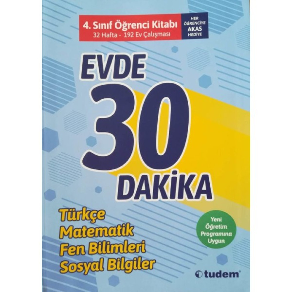 Tudem 4.Sınıf Evde 30 Dakika Öğrenci Kitabı 2019 Yeni Müfredat Tüm Dersler Fiyatı