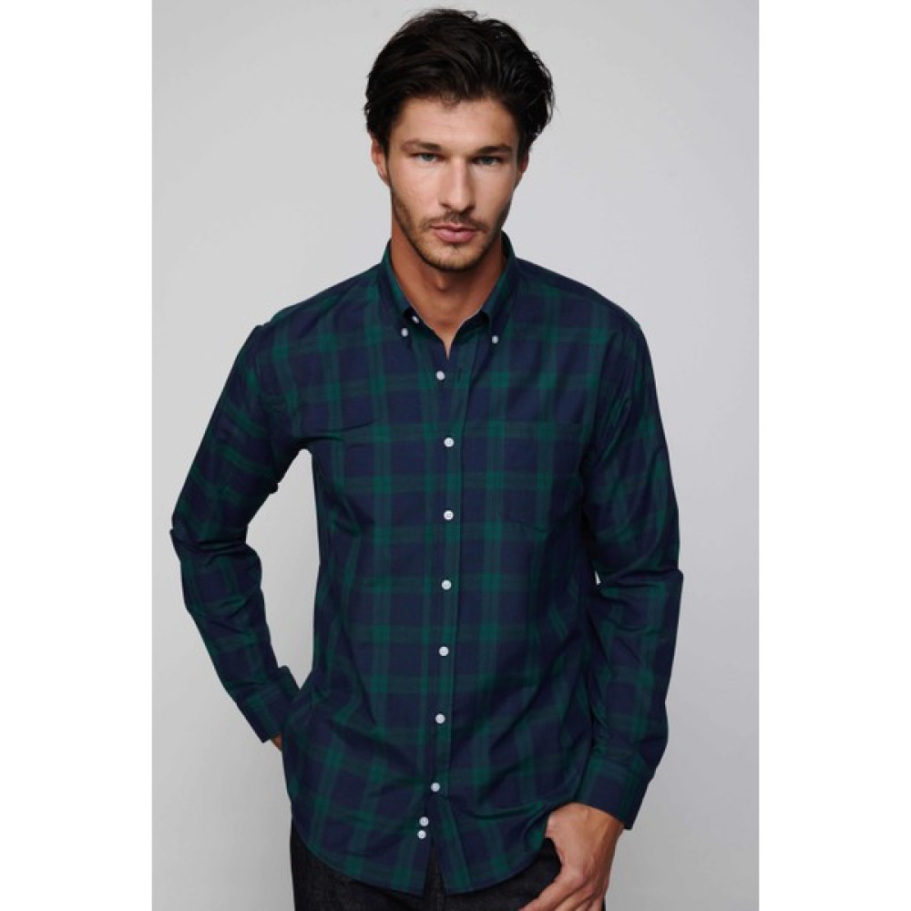 Tudors Klasik Fit Düğmeli Yaka Küçük Kareli Pamuklu Yeşil Mavi Erkek Gömlek Erkek Gömlek Fiyatı