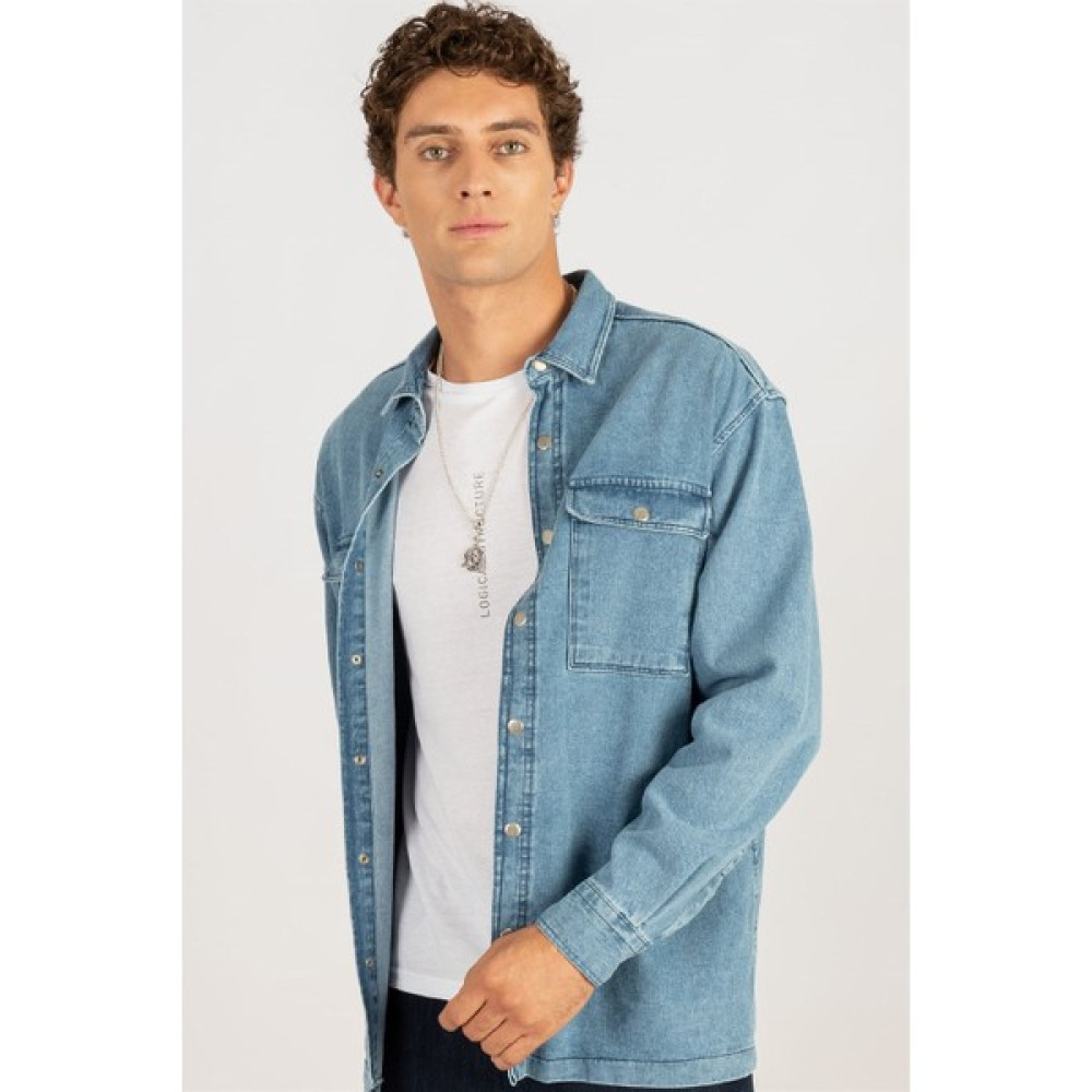 Tudors Oversıze Denim Çift Cep Kapaklı Çıtçıtlı Erkek Kot Gömlek Erkek Gömlek Fiyatı