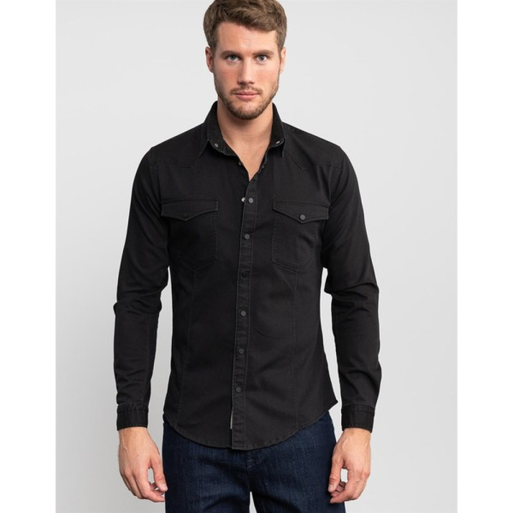 Tudors Slim Fit %100 Pamuk Çift Cepli Siyah Denim Gömlek Erkek Gömlek Fiyatı