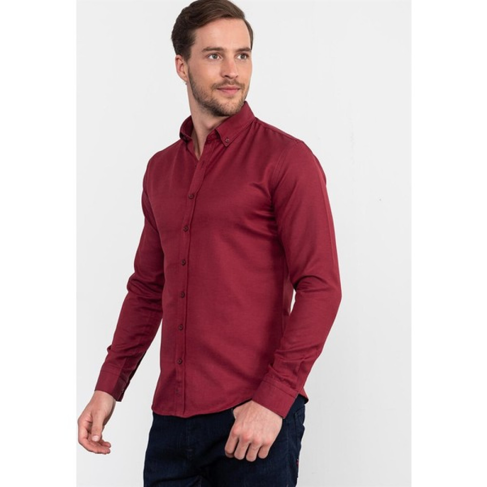 Tudors Slim Fit Düz bordo Erkek Gömlek Erkek Gömlek Fiyatı