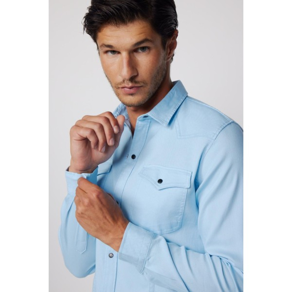 Tudors Slim Fit Gündelik Denim Mavi Erkek Kot Gömlek Erkek Gömlek Fiyatı