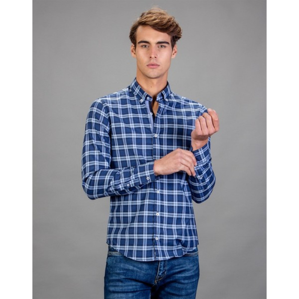 Tudors Slim Fit Mavi Kareli Erkek Gömlek Erkek Gömlek Fiyatı