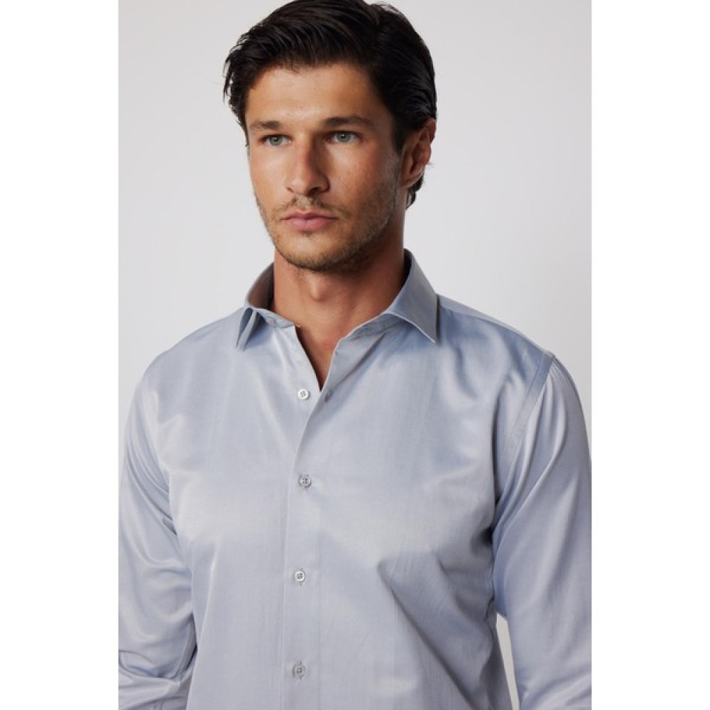 Tudors Slim Fit Pamuklu Düz Gri Erkek Gömlek Erkek Gömlek Fiyatı
