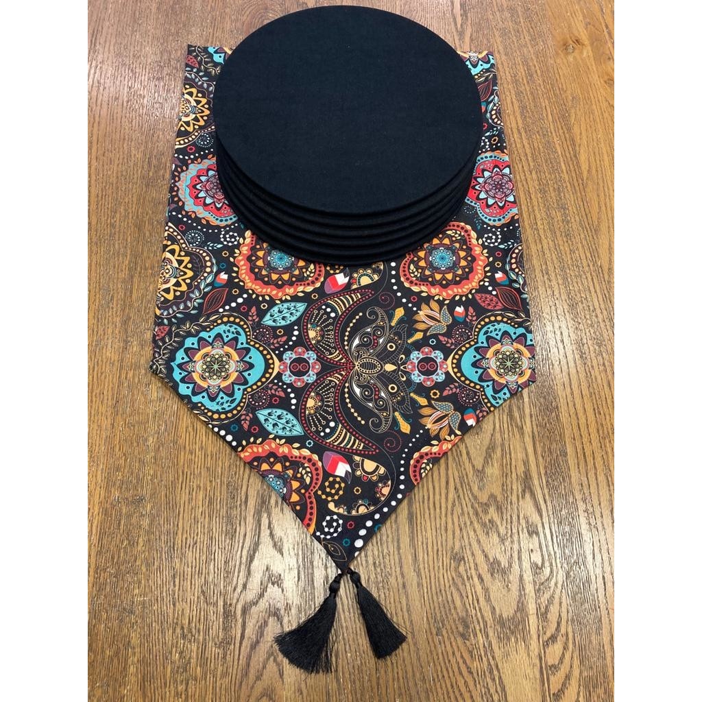 Tue Home Design Otantik Mandala Runner Supla Takım - 45 x 130 cm - Siyah Diğer Fiyatı