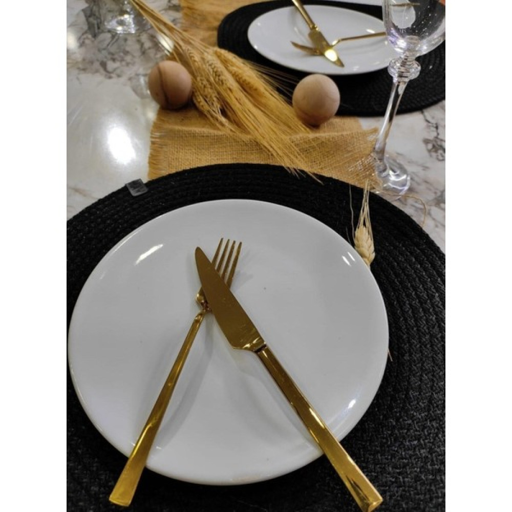 Tues Ticaret 6 Adet Siyah Deri Detaylı Amerikan Servis Runner Supla Sunum Çeyiz Takımı - 34 x 34 cm Amerikan Servis Fiyatı