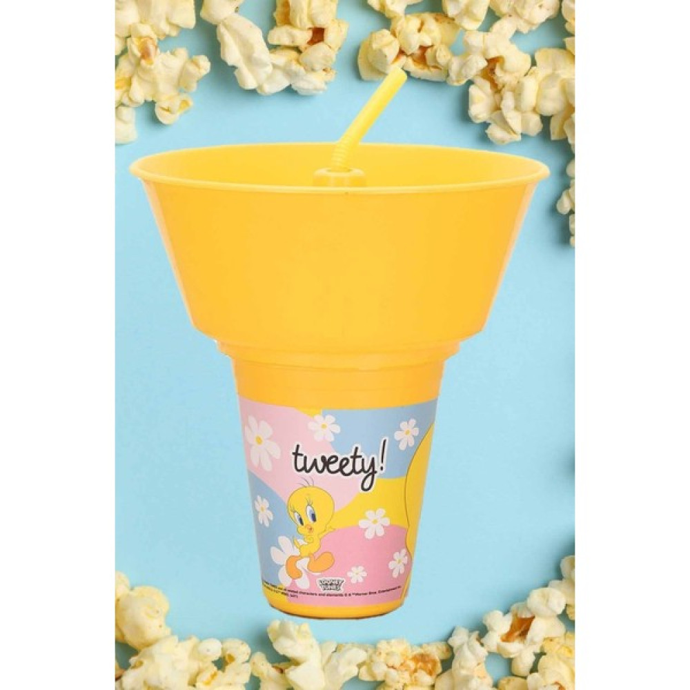 Tuffex Lisanslı Mısır Cips ve Atıştırmalık Kovalı Pipetli Bardak - Tweety - Renkli Mama Seti Fiyatı