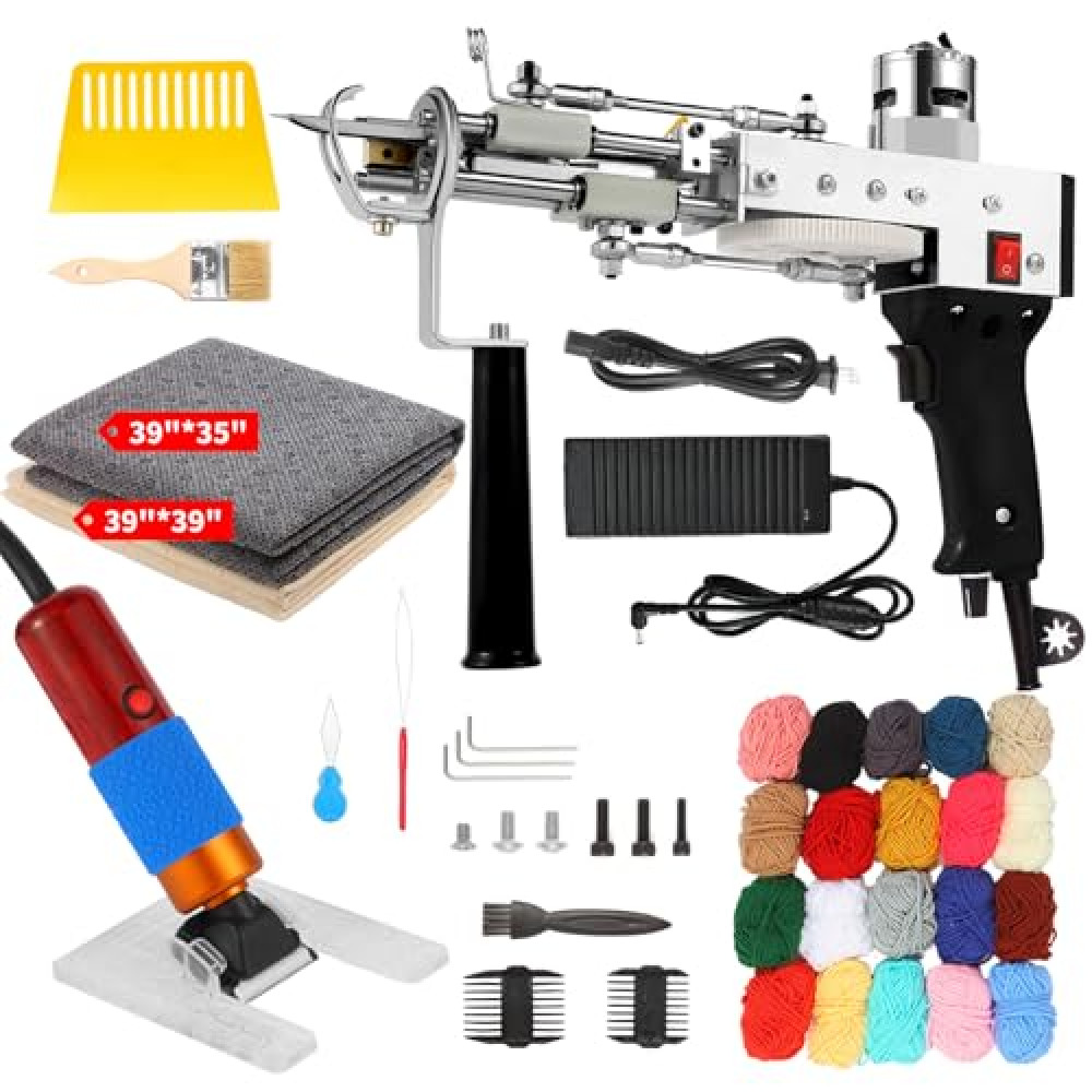 Tufting Gun with Carpet Trimmer Kit, Rug Gun with Tufting Shears, 2 in 1 Tufting Gun Cut & Loop Pile, Rug Making Kit with Trimmer, Yarn, Tufting Cloth