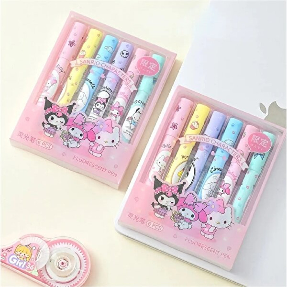 Tüftürük Sanrio Hello Kitty Kuromi 6'lı Fosforlu Kalem Seti - ÇOK RENKLİ Fosforlu Kalem Fiyatı