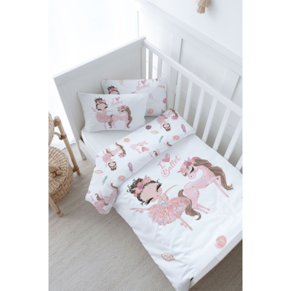 Tuğba Kuğu Bebek Boy Nevresim Takımı (100X150) - For Baby Serisi - Pembe Tütülü Balerin ve Unicorn - 100 x 150 cm - Beyaz - Ekru Oto Boyaları Fiyatı