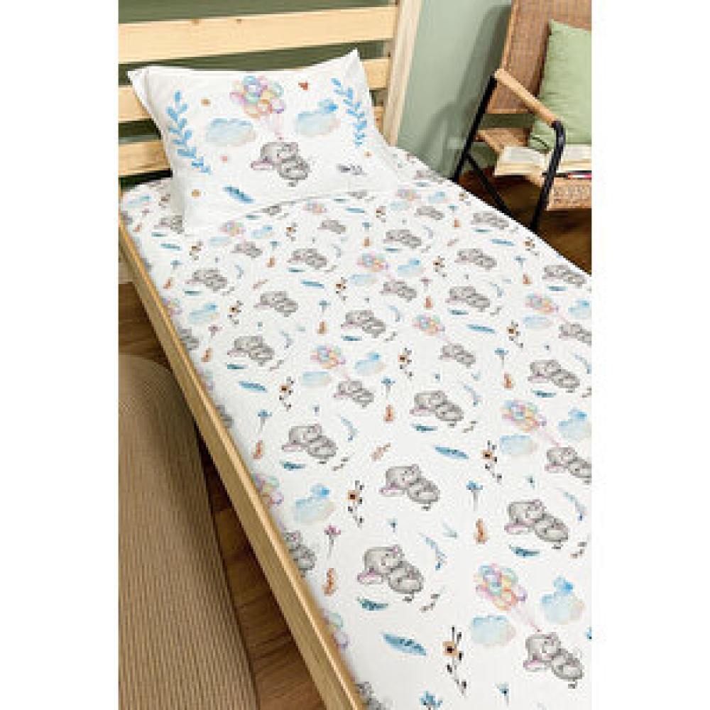 Tuğba Kuğu Lastikli Çarşaf Seti (120x200+20) - For Baby Serisi - Mavi Uçan Balonlu Fil Bebek Yatak Çarşafı Fiyatı
