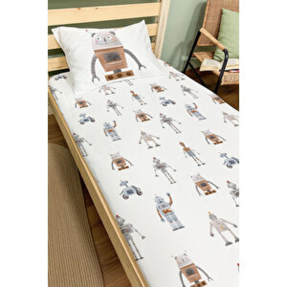 Tuğba Kuğu Lastikli Çarşaf Seti (140x200+20) - Pure Baby Serisi - Robot Bebek Yatak Çarşafı Fiyatı