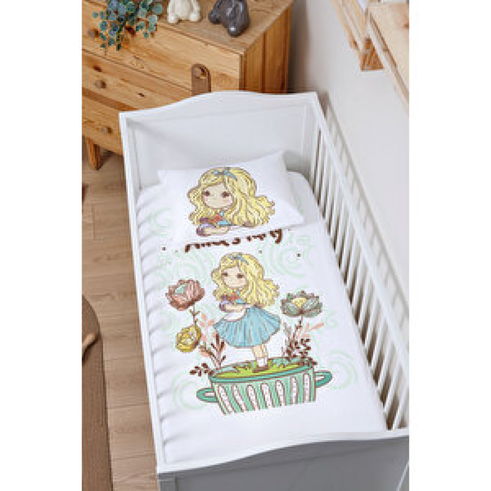 Tuğba Kuğu Lastikli Çarşaf Seti (80x140+15) - Pure Baby Serisi - Alice's Party Bebek Yatak Çarşafı Fiyatı