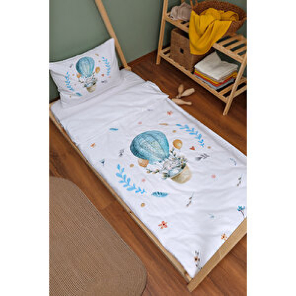 Tuğba Kuğu Organik Montessori Nevresim Takımı - For Baby Serisi - Mavi Balonda Fil Bebek Nevresim Takımı Fiyatı