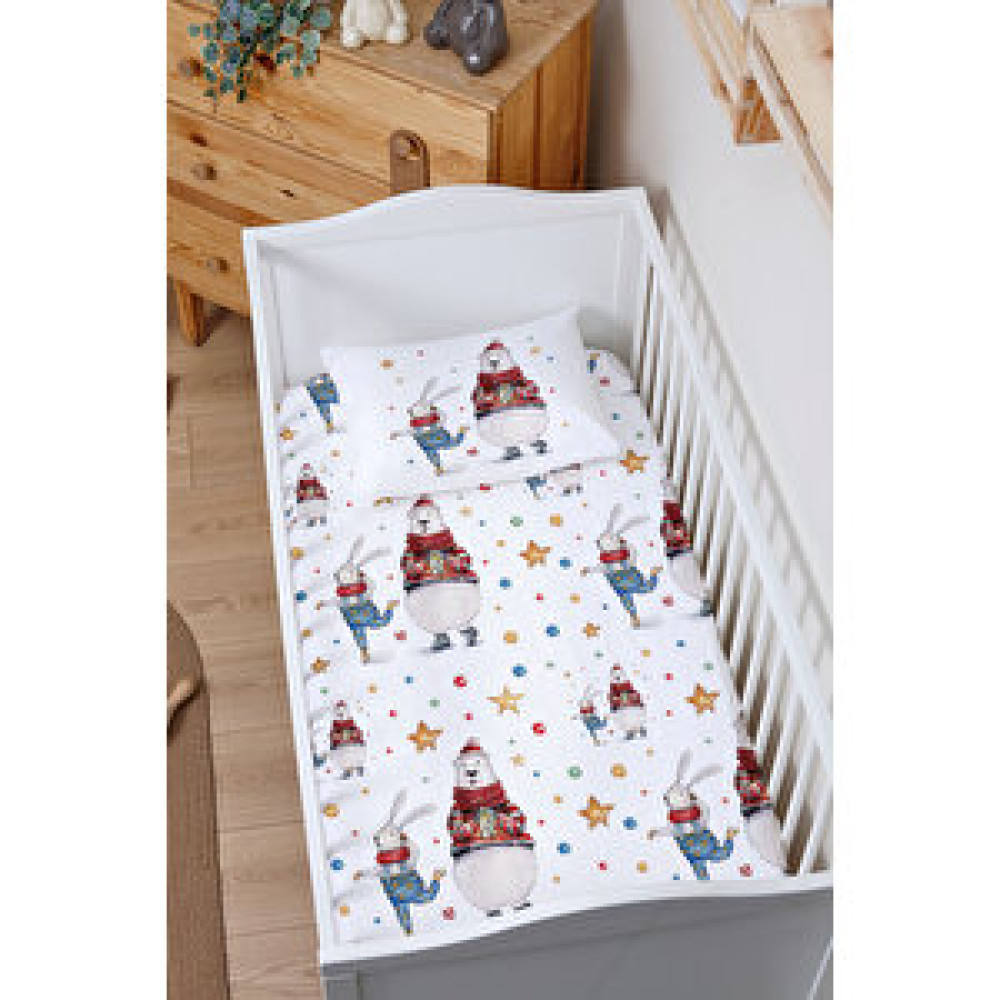 Tuğba Kuğu Park Yatak Lastikli Çarşaf Seti (70x110+15) - Little Baby Serisi - Buz Pateni Yapan Tavşan Ve Kutup Ayısı  Bebek Yatak Çarşafı Fiyatı
