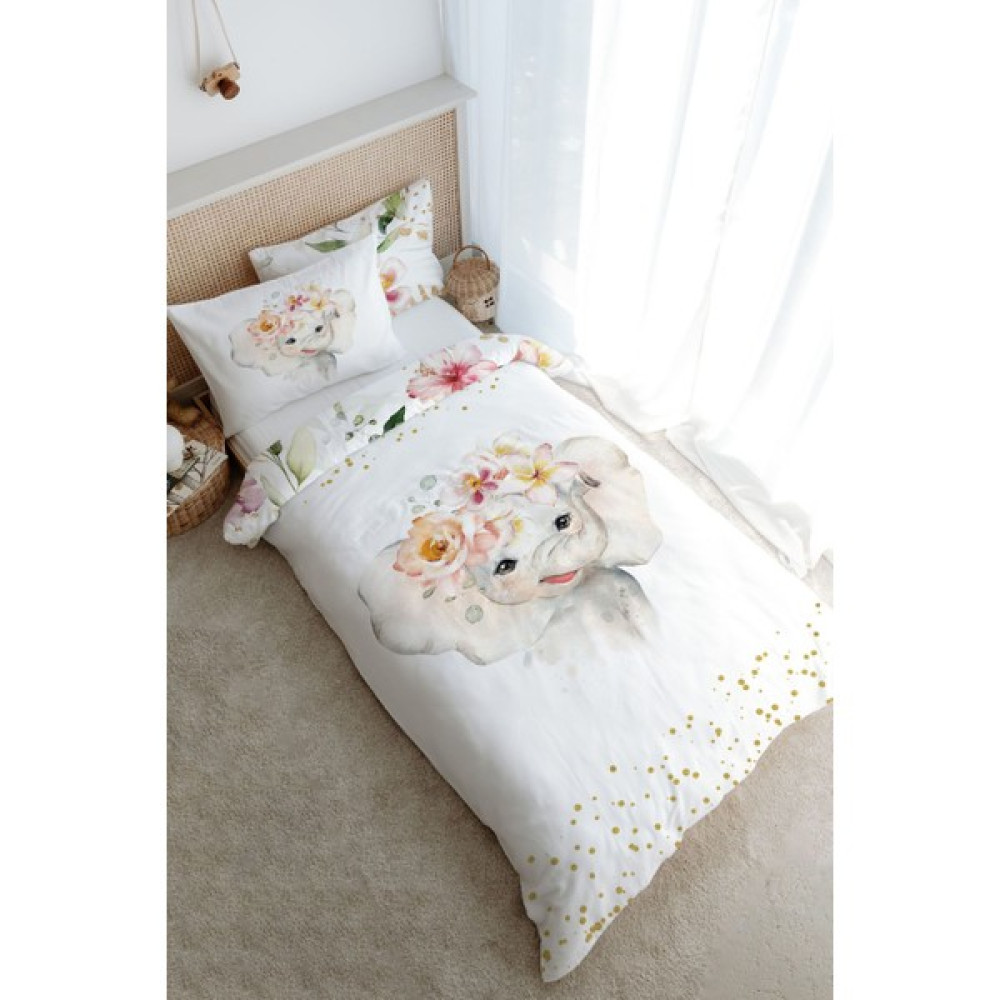 Tuğba Kuğu Tek Kişilik Nevresim Takımı (160X220) - For Baby Serisi - Suluboya Fil - 160 x 220 cm - Beyaz - Ekru Oto Boyaları Fiyatı