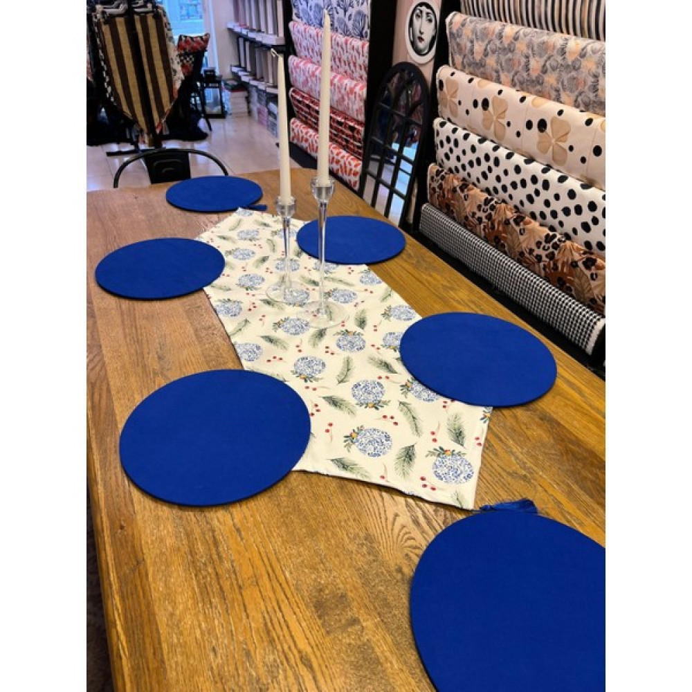 Tuğçe Demir Home Design Blue Blanc Yılbaşı Desen Runner Supla Set - Mavi - 45 x 135 cm Masa Örtüsü Fiyatı
