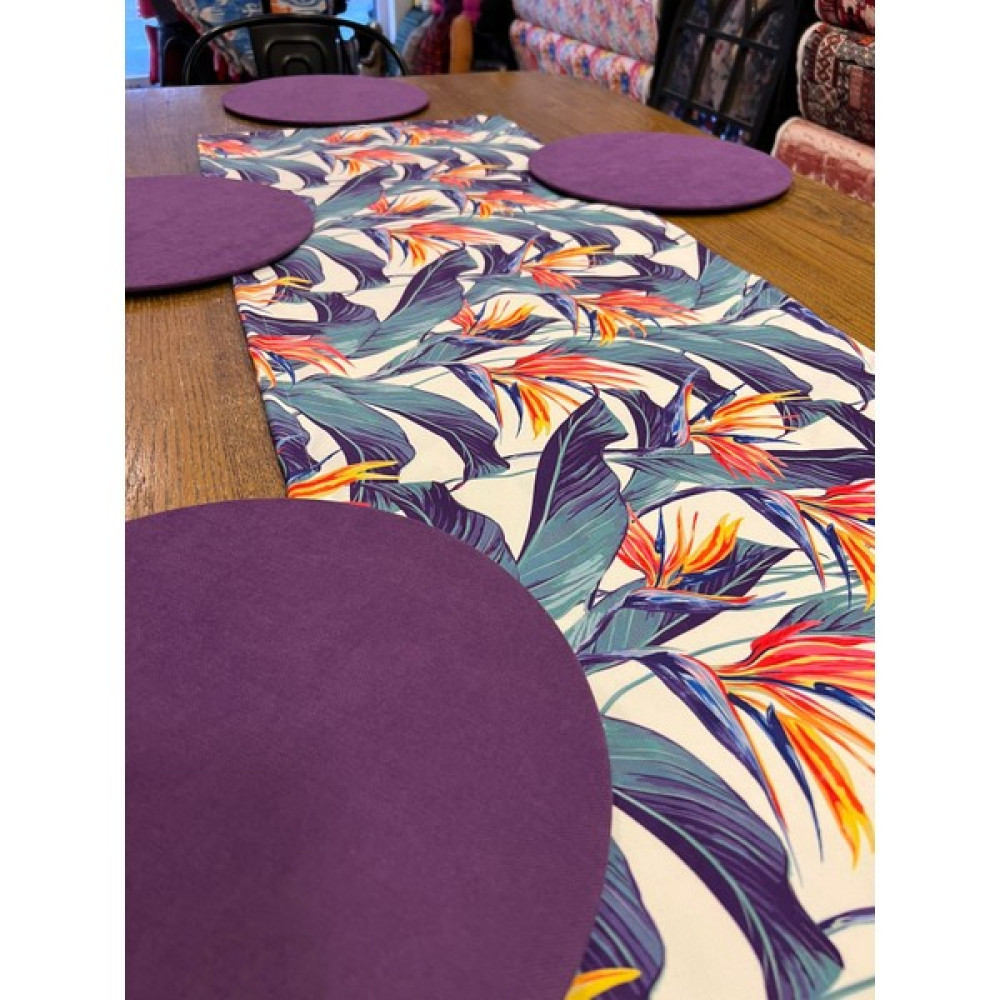 Tuğçe Demir Home Design Mor Turuncu Yaprak Desen Runner Supla Set - 45 x 135 cm Masa Örtüsü Fiyatı