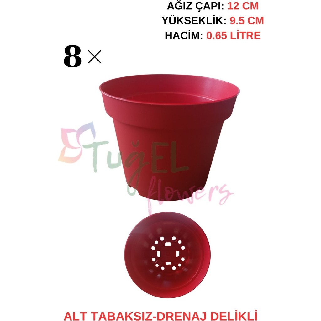 Tuğel Flowers 8 Adet (Kırmızı)Plastik Saksı 12 Cm.lik (Alt Tabaksız) Saksı ve Aksesuarları Fiyatı