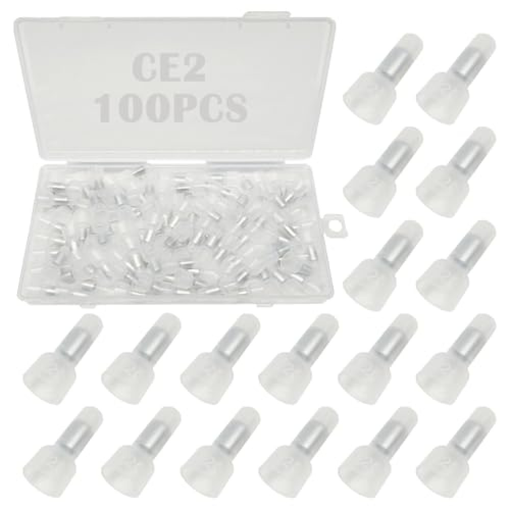 Tugermoola 100PCS Nylon Closed End Crimp Terminal 16-14AWG Wire End Caps Electrical Car Audio Wire Connectors CE2
