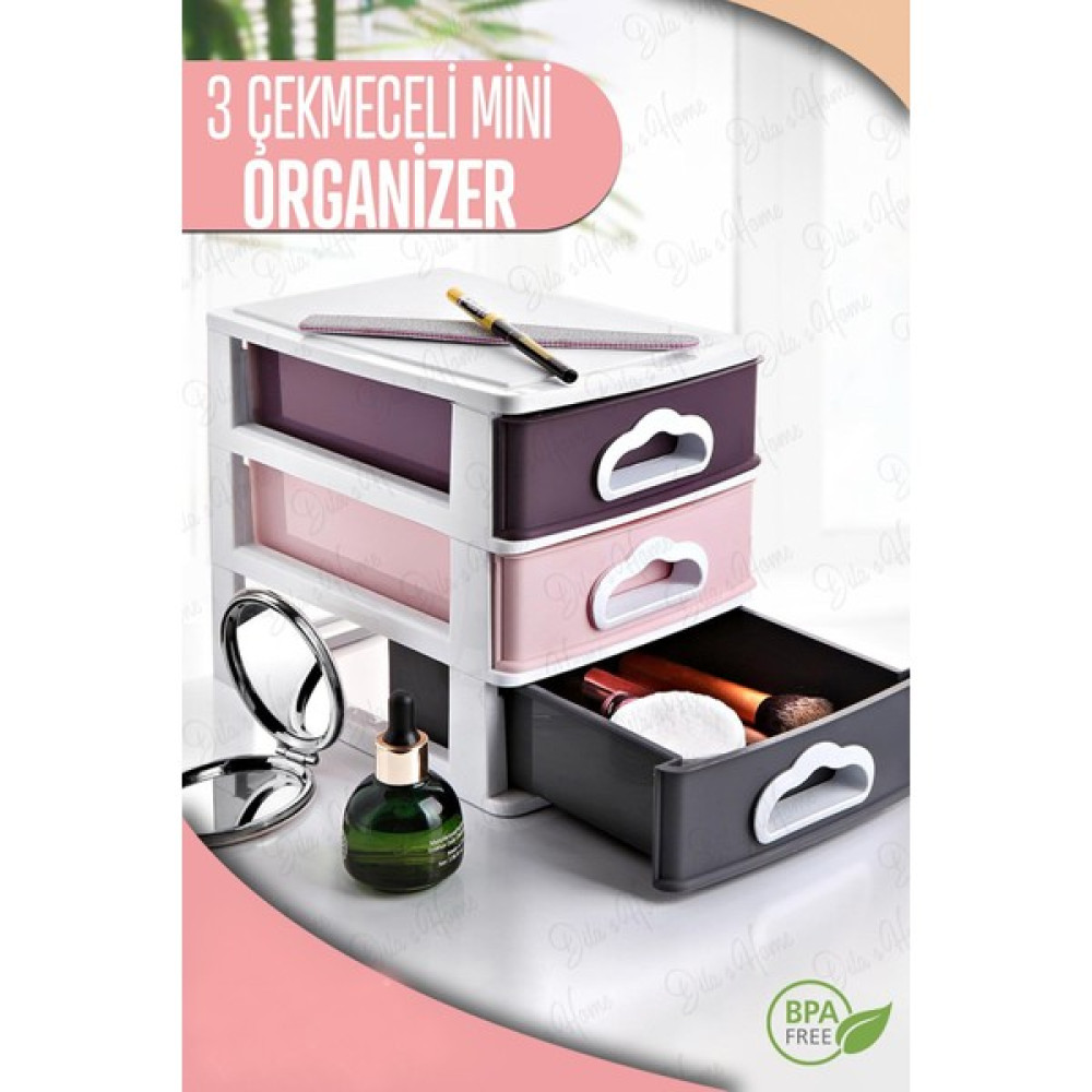 Tugomer 3 Çekmeceli Makyaj Organizer - Renkli Çok Amaçlı Takı Aksesuar Çekmecesi Makyaj Fırça ve Aksesuarları Fiyatı